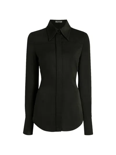 Another Tomorrow Bias-seamed Topstitching Shirt In Black