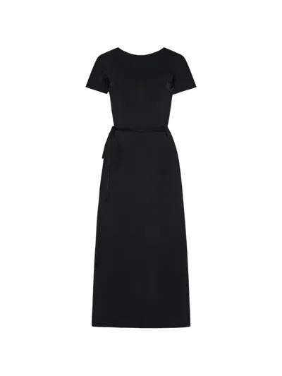 Another Tomorrow Boat-neck Midi Dress In Black