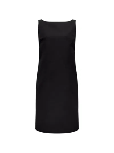 Another Tomorrow Boat-neck Scoop-back Dress In Black