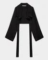 Another Tomorrow Button-sleeve Tie Bolero Jacket In Black