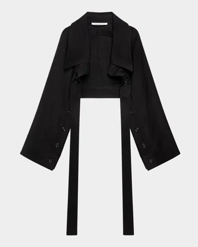 Another Tomorrow Button-sleeve Tie Bolero Jacket In Black