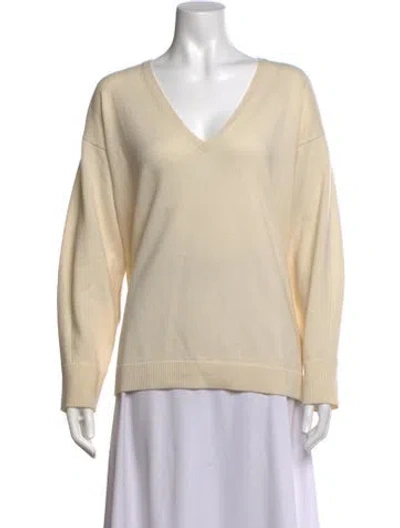 Pre-owned Another Tomorrow Cashmere V-neck Sweater In Neutrals