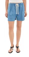 Another Tomorrow Chambray Drawstring Shorts Light Blue Wash In Blue