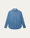 Another Tomorrow Chambray Oversized Button-down Shirt In Medium Blue