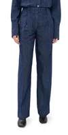 Another Tomorrow Chambray Relaxed Wide Leg Pants Dark Blue In Dark Blue