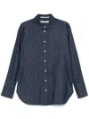 Another Tomorrow Chambray Shirt Dark Blue In Blue