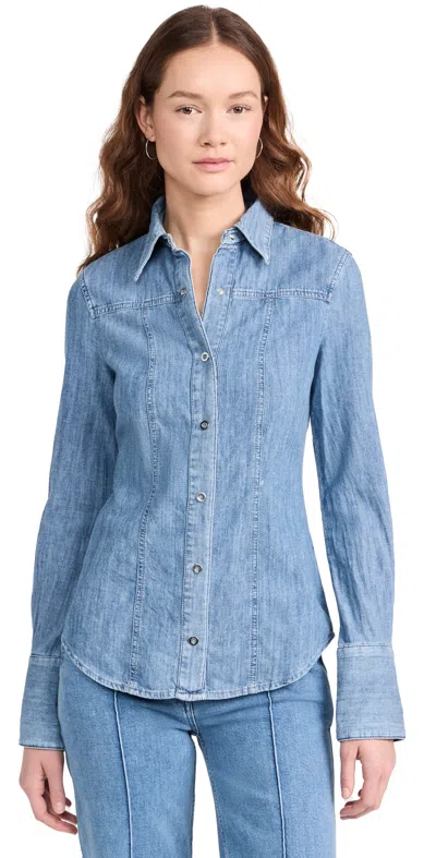 Another Tomorrow Chambray Slim Shirt Light Blue Wash In Medium Blue