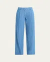Another Tomorrow Chambray Relaxed Wide Leg Pant In Medium Blue
