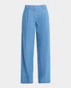 Another Tomorrow Chambray Relaxed Wide Leg Pant In Medium Blue