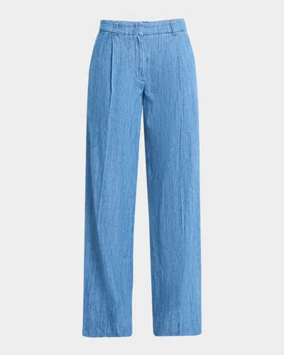 ANOTHER TOMORROW CHAMBRAY WIDE LEG PANTS