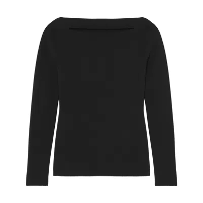 Another Tomorrow Compact Cutout Knit Top In Black