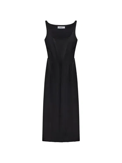 Another Tomorrow Contour-seamed Topstitched Dress In Black