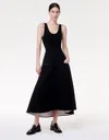 Another Tomorrow Contrast A Line Skirt In Olive/black