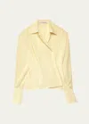Another Tomorrow Convertible Pleated Silk Wrap Shirt In Lemon