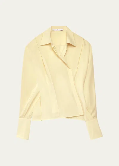 Another Tomorrow Convertible Pleated Silk Wrap Shirt In Lemon