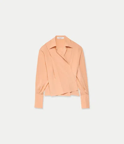 Another Tomorrow Convertible Pleated Wrap Shirt In Pink