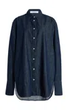 Another Tomorrow Cotto Chambray Shirt In Dark Wash