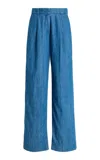 Another Tomorrow Cotto Chambray Wide-leg Pants