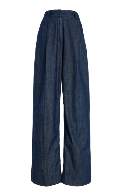 ANOTHER TOMORROW EXCLUSIVE COTTO CHAMBRAY WIDE-LEG PANTS