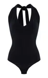 Another Tomorrow Cotton-blend Halter Bodysuit In Black