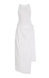 Another Tomorrow Tie-detailed Lyocell-blend Jersey Maxi Dress In White
