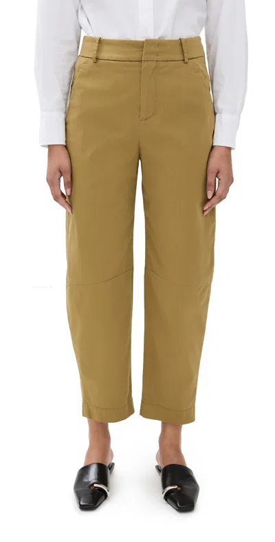 Another Tomorrow Cotton Gaberdine Curved Chino Trousers Thyme