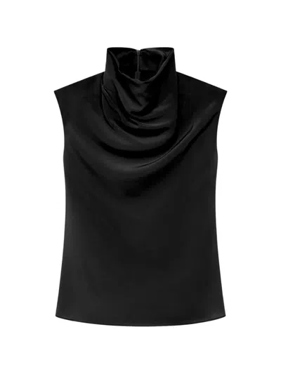 Another Tomorrow Cowl-neck Draped Top In Black