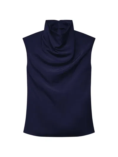 Another Tomorrow Cowl-neck Draped Top In Blue