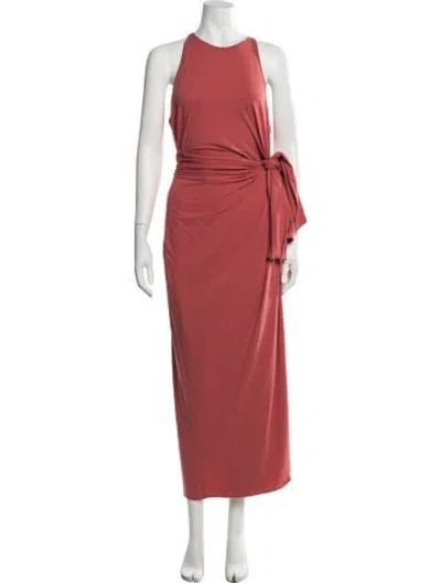 Pre-owned Another Tomorrow Crew Neck Long Dress In Red