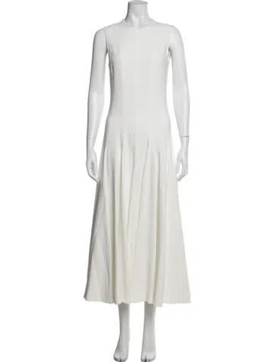 Pre-owned Another Tomorrow Crew Neck Long Dress In White