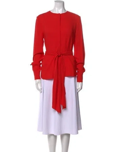 Pre-owned Another Tomorrow Crew Neck Long Sleeve Blouse In Red