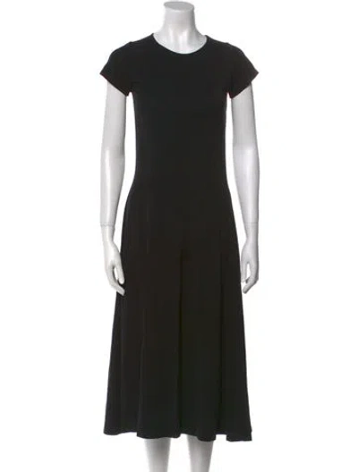 Pre-owned Another Tomorrow Crew Neck Midi Length Dress In Black