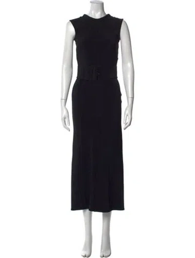 Pre-owned Another Tomorrow Crew Neck Midi Length Dress In Black