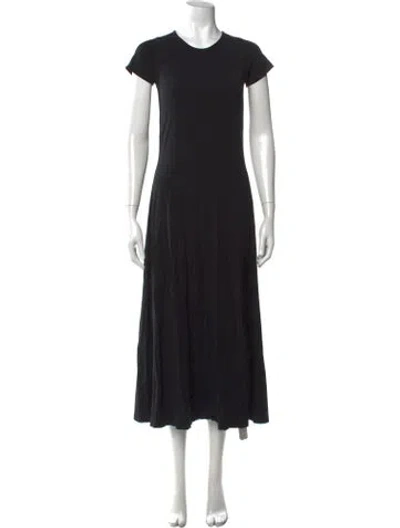 Pre-owned Another Tomorrow Crew Neck Midi Length Dress In Black