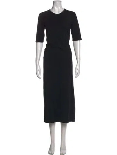 Pre-owned Another Tomorrow Crew Neck Midi Length Dress In Black