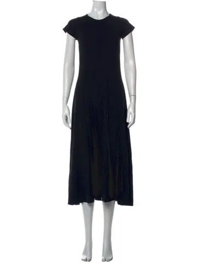Pre-owned Another Tomorrow Crew Neck Midi Length Dress In Black