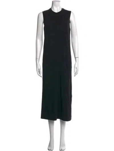 Pre-owned Another Tomorrow Crew Neck Midi Length Dress In Black