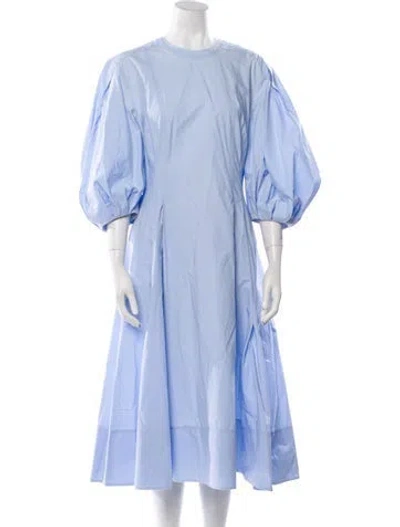 Pre-owned Another Tomorrow Crew Neck Midi Length Dress In Blue