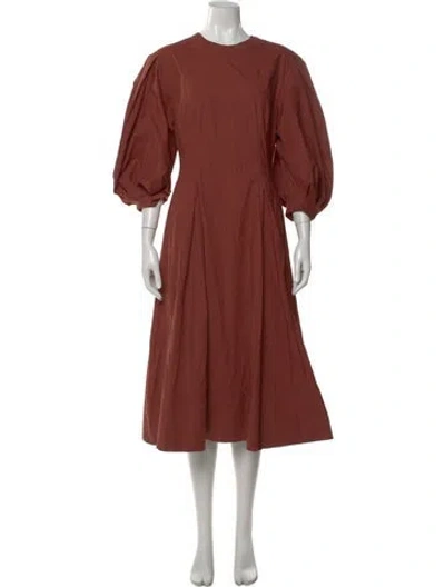 Pre-owned Another Tomorrow Crew Neck Midi Length Dress In Brown