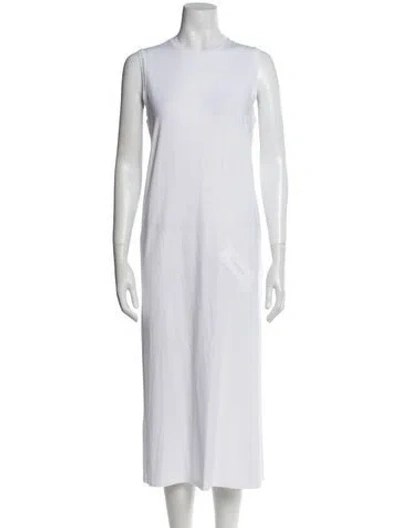 Pre-owned Another Tomorrow Crew Neck Midi Length Dress In White