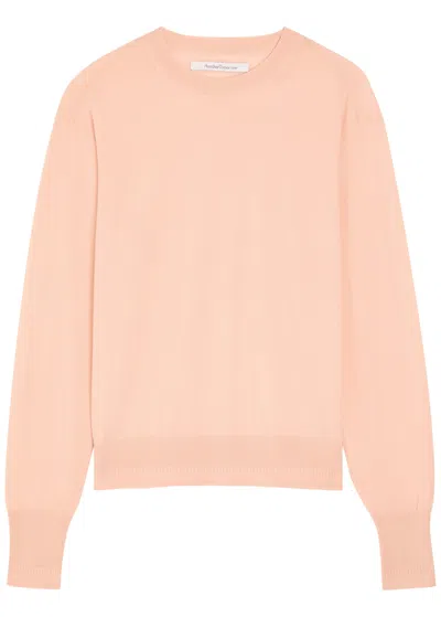 Another Tomorrow Crew-neck Fine-knit T-shirt In Pink