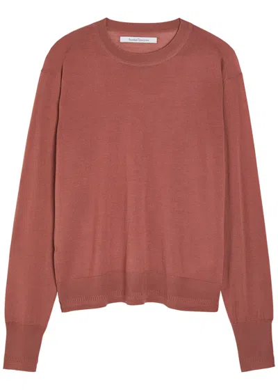 Another Tomorrow Crew-neck Fine-knit T-shirt In Brown