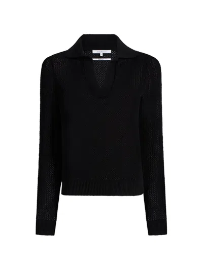 Another Tomorrow Crochet-knit Polo Sweater In Black
