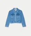 Another Tomorrow Cropped Denim Jacket In Light Blue Wash