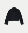 Another Tomorrow Cropped Denim Jacket In Overdye Black