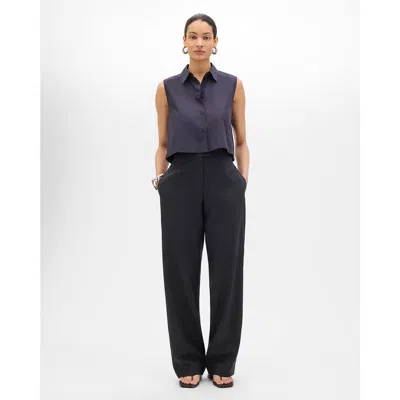 Another Tomorrow Cropped Sleeveless Shirt In Blue