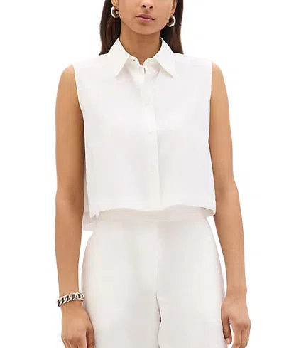 Another Tomorrow Cropped Sleeveless Shirt In White