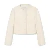 Another Tomorrow Cropped Cotton-tweed Jacket In Cream