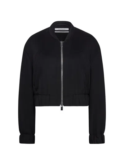 Another Tomorrow Cropped Wool Bomber Jacket In Black