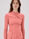 Another Tomorrow Crossover Neck Top In Pink